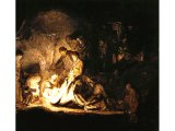 `The Entombment of Jesus` by Rembrandt. Panel, ca. 1645. Glasgow, Hunterian Art Gallery.